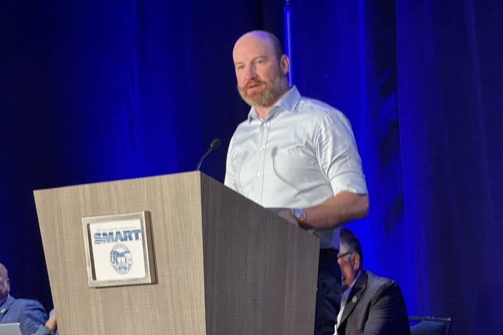 AFL-CIO Transportation Trades Department President Greg Regan addresses the opening session of the SMART-TD National Training Seminar.